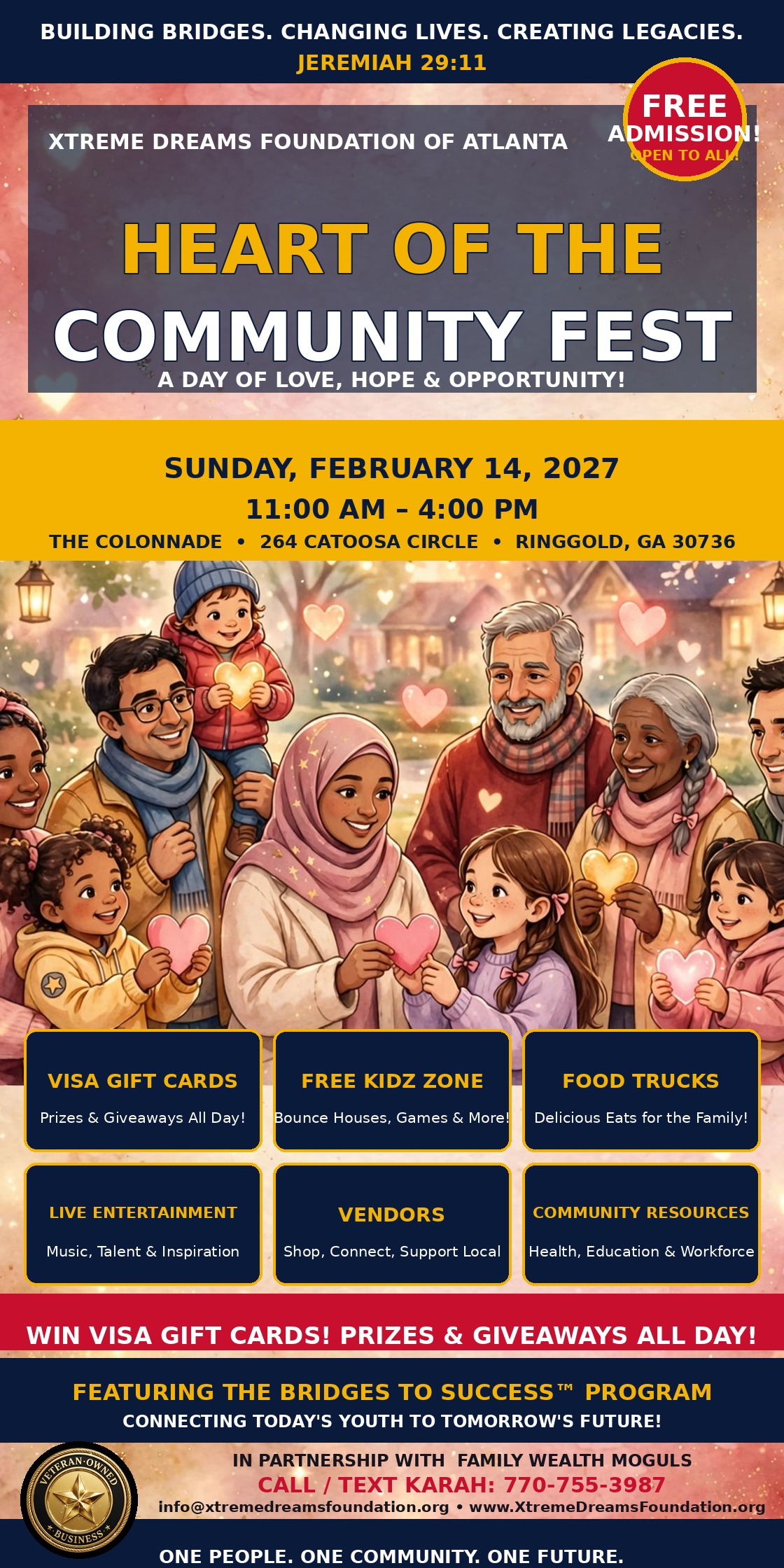 Heart of the Community Fest — Sunday, February 14, 2027, 11:00 AM–4:00 PM, The Colonnade, 264 Catoosa Circle, Ringgold, GA 30736, Free Admission
