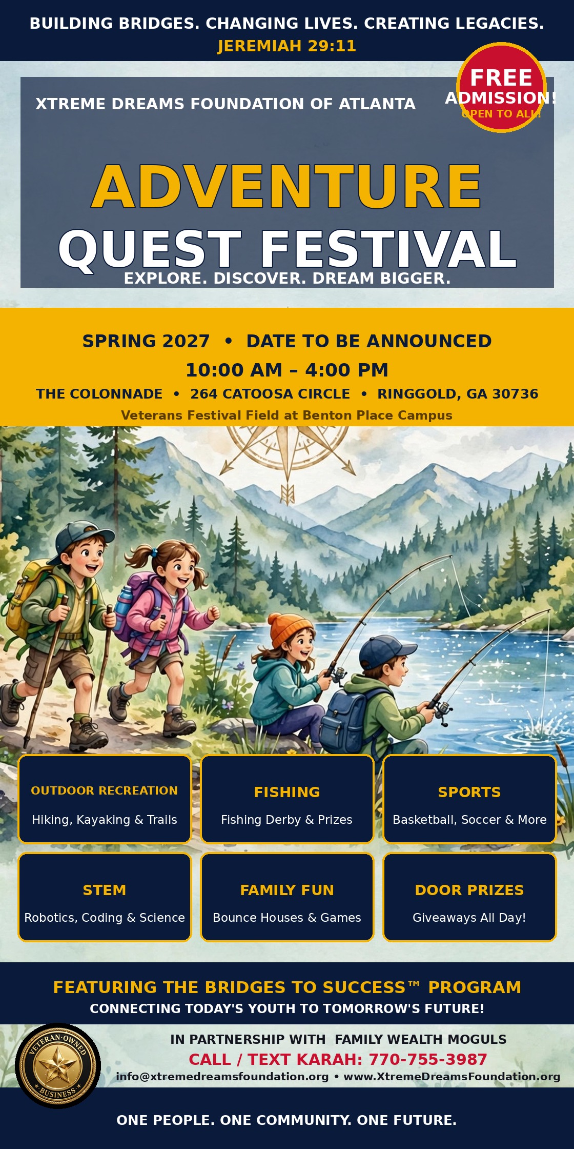 Adventure Quest Festival — Spring 2027, Date To Be Announced, 10:00 AM–4:00 PM, The Colonnade — Veterans Festival Field, 264 Catoosa Circle, Ringgold, GA 30736, Free Admission